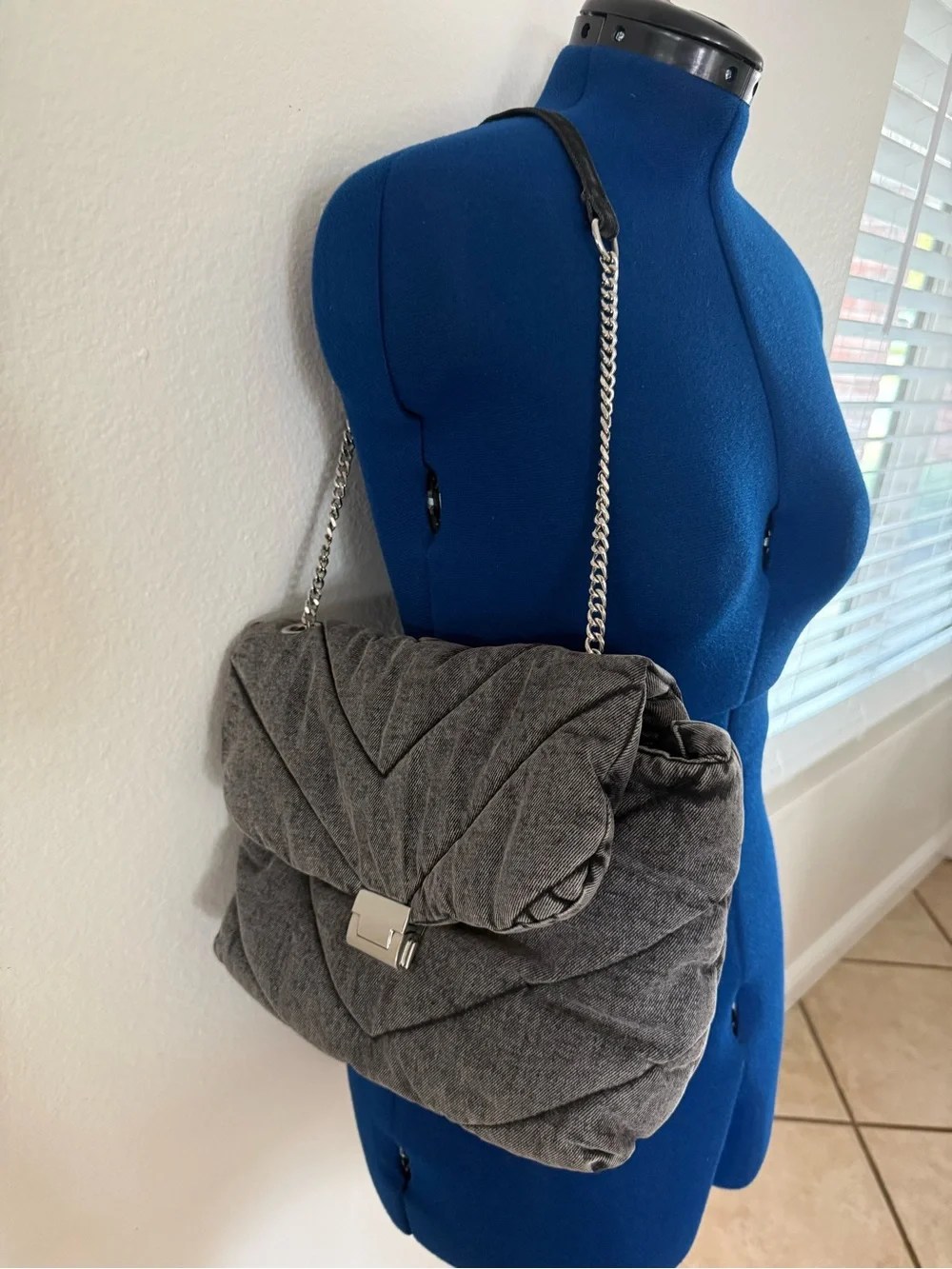 Zara Quilted Shoulder Bag in Charcoal